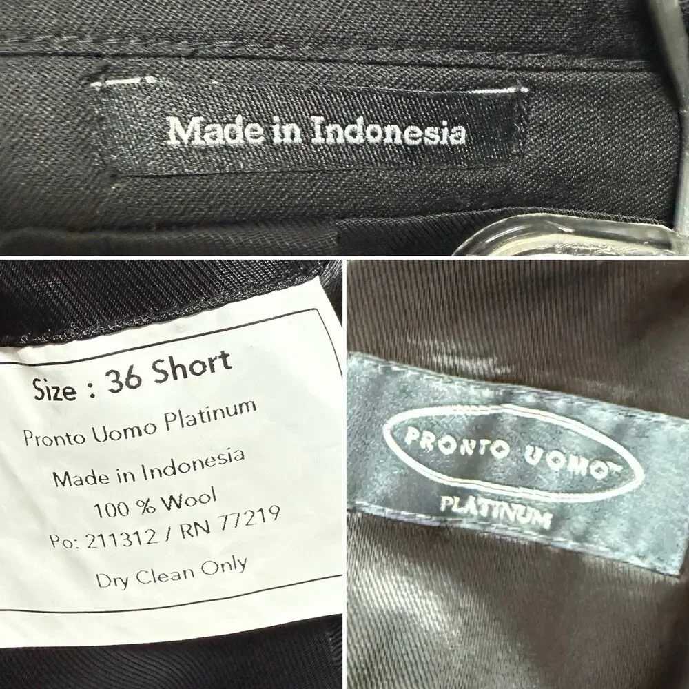 Pronto Uomo Platinum Men’s 100% Wool Black Suit 36 Short